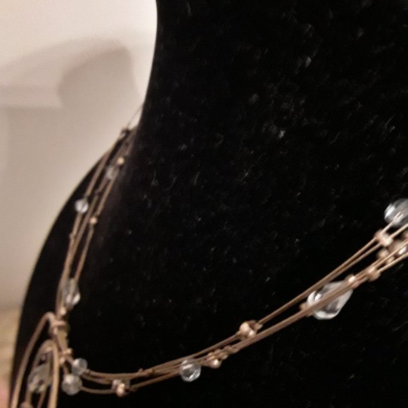 Vintage Minimalist Three Strand Necklace with Faux Crystal Beads - Picture 3 of 4